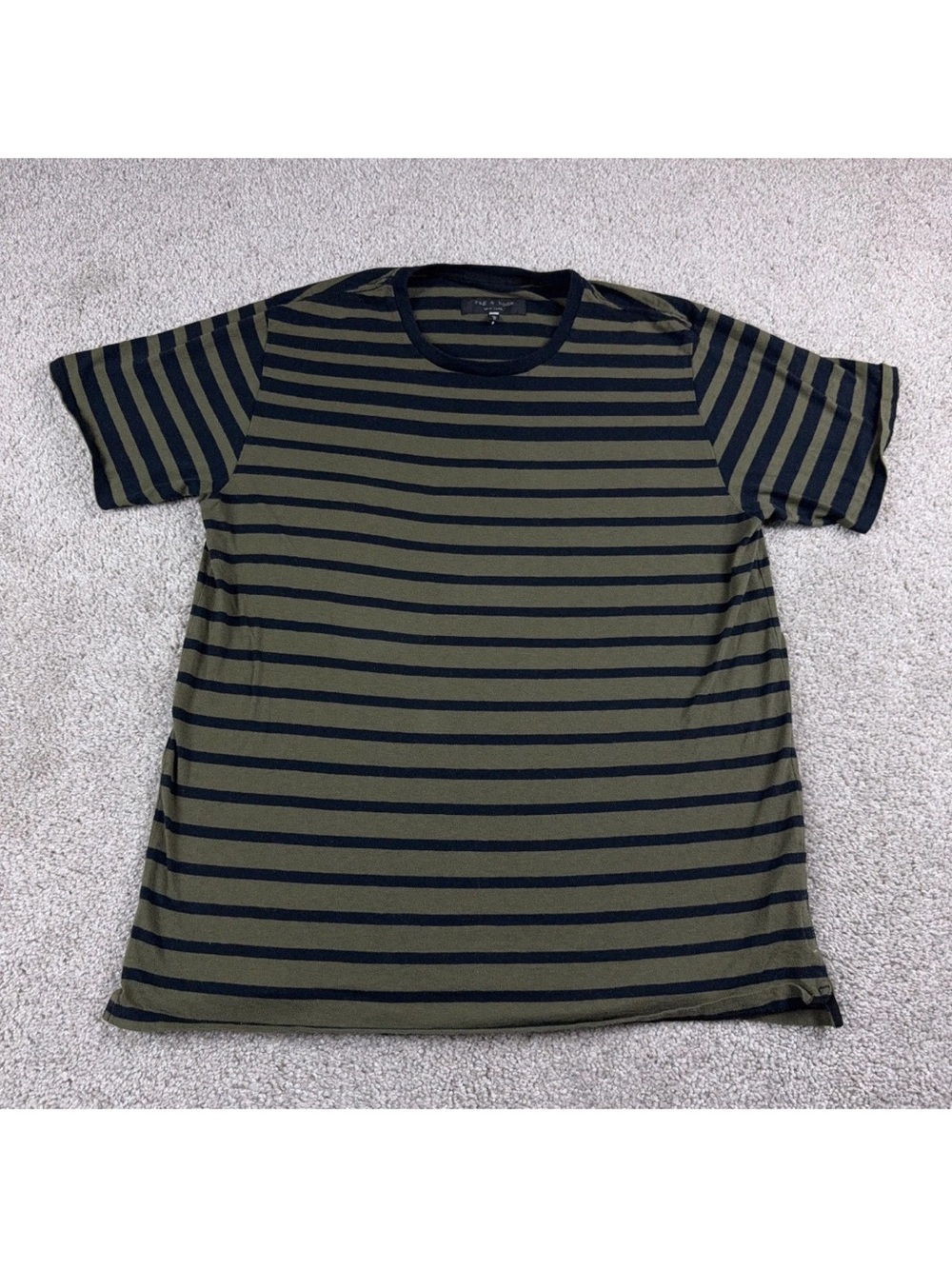 Rag & Bone Men's Striped Crewneck T-Shirt XL Olive Green Black Short Sleeve Tee